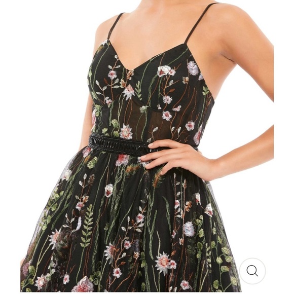 NEW Mac Duggal Floral Embroidered Black Cocktail A Line Dress Black Size 12 - Picture 4 of 10